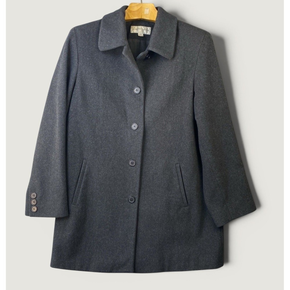 Vintage Albert Nipon Trench Coat Women 12 Teacher Gray Wool Cashmere Made in USA